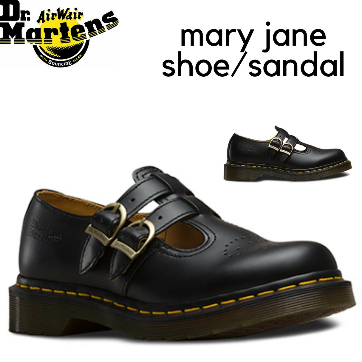 Dr. Martens 8065 Double Strap Mary Jane Shoes Flats Leather School Style Sandals