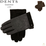 Dents Mens Worcester Fleece Lined Herringbone Back Suede Gloves - Black