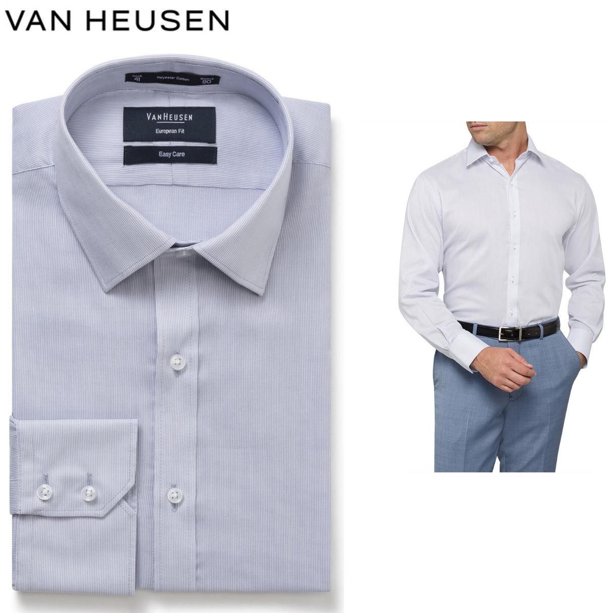 Van Heusen Euro Tailored Fit Mens Long Sleeve Shirt - Blue Stripe