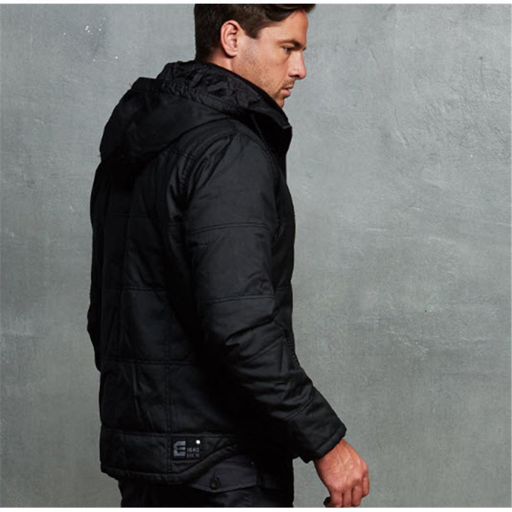 ELEVEN Mens Stormbreaker Quilted Twill Jacket w/ Hood - Black/Charcoal