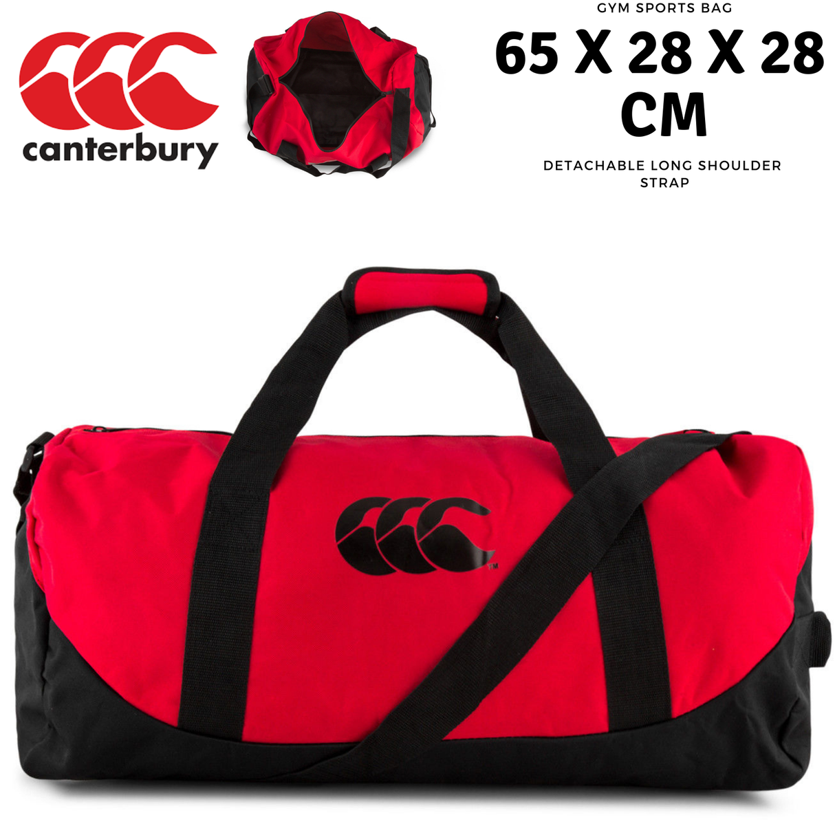 Canterbury 51L Packaway Bag Sports Gym Duffle Duffle Travel - Flag Red