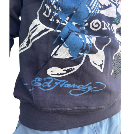 Ed Hardy Mens Hoodie Jumper in Charcoal