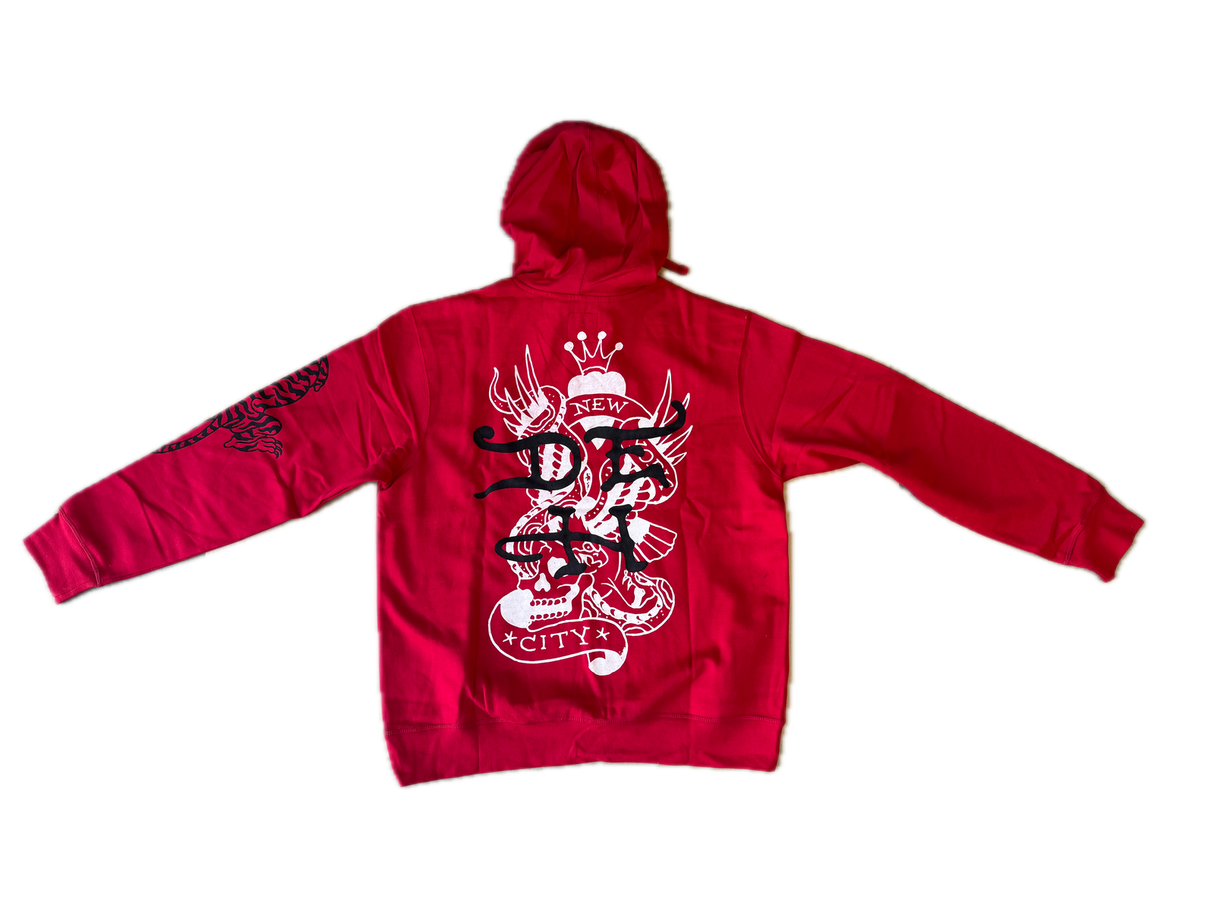 Ed Hardy Mens Hoodie Jumper Pullover Tattoo New York Skull in Red