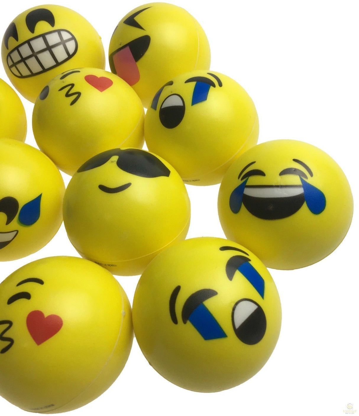 12 EMOJI FACE STRESS BALLS Hand Relief Squeeze Tension Reliever Soft Smiley 70mm