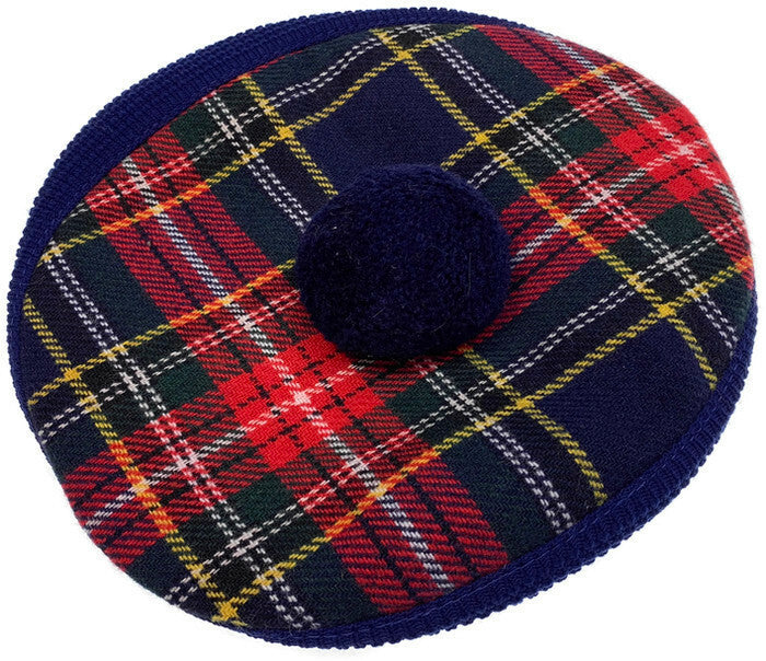 English Stretch Tweed Hat Flat Driving Cap Scottish Tartan Tamoshanta UK Made - Navy/Red