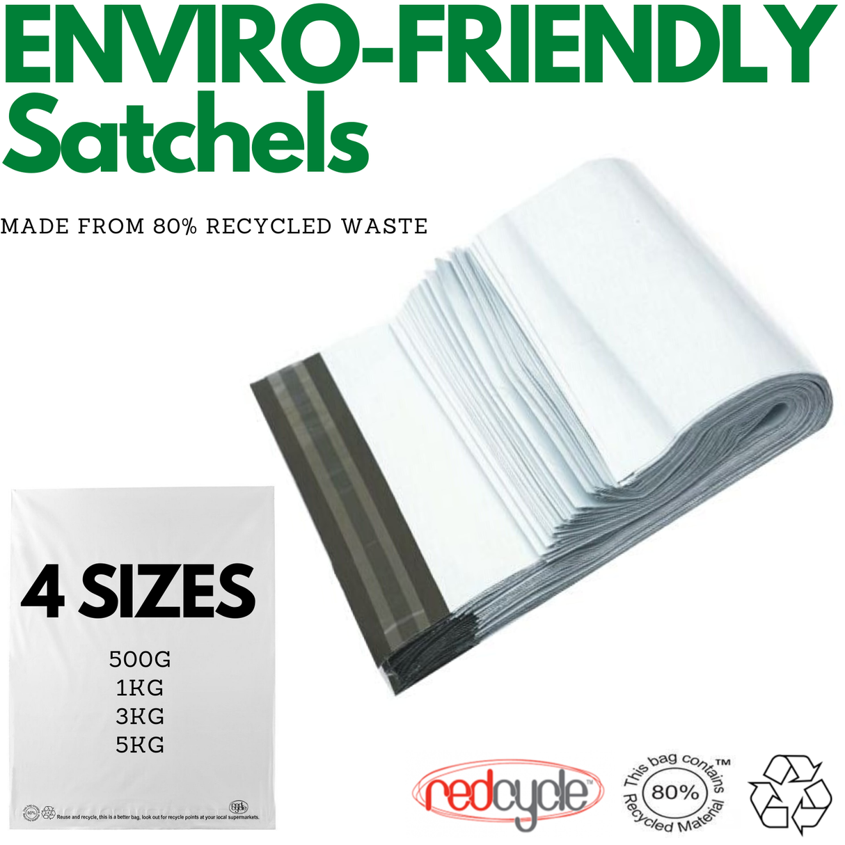 Enviro Recycled Courier Satchels Poly Mailer Bag Accredited Self Sealing Shipping