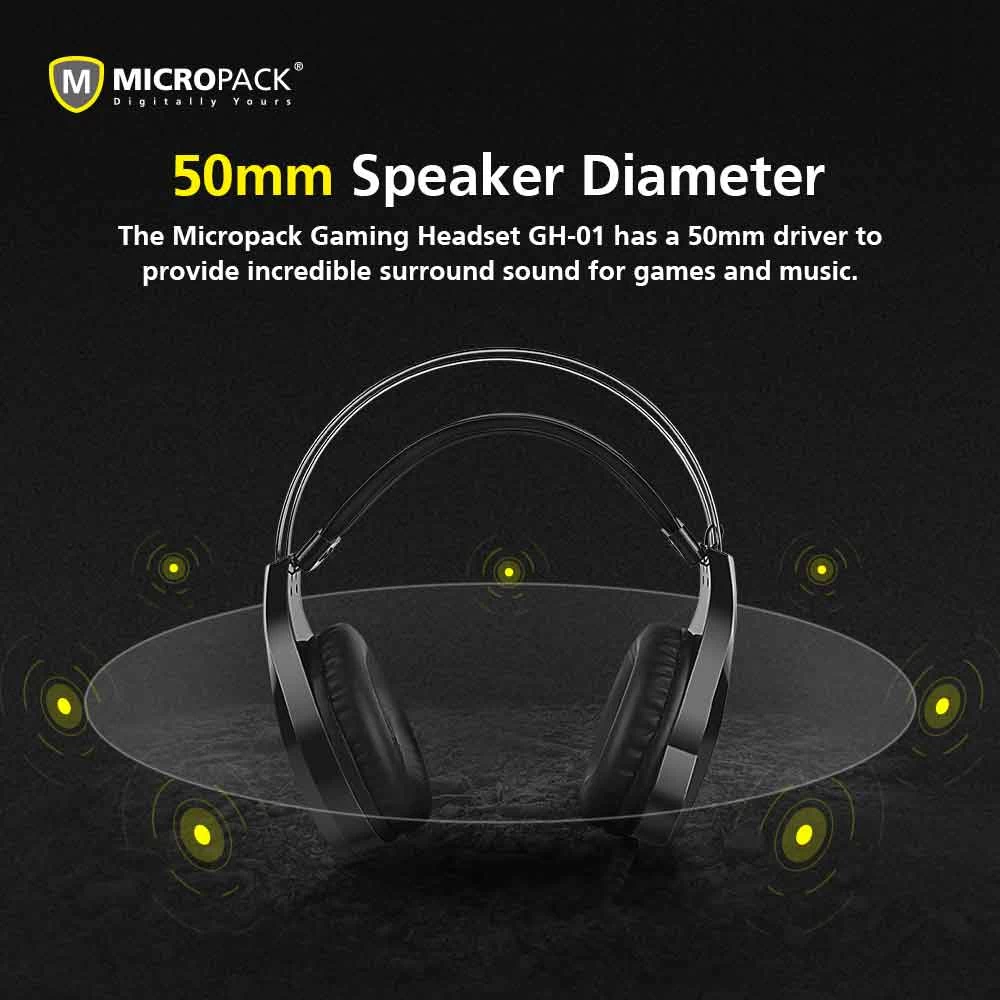 Micropack Gaming Headset Wired Headphones w/ Microphone in Black