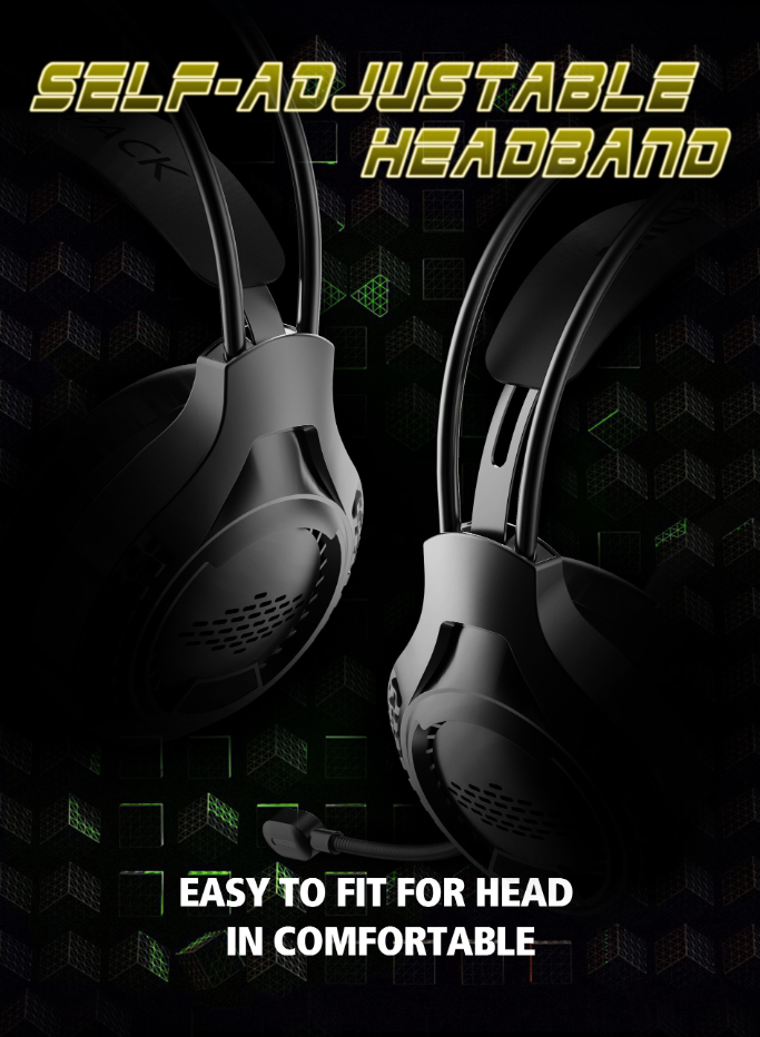 Gaming Headset w/ Noise Reduction Wired Headphones in Black