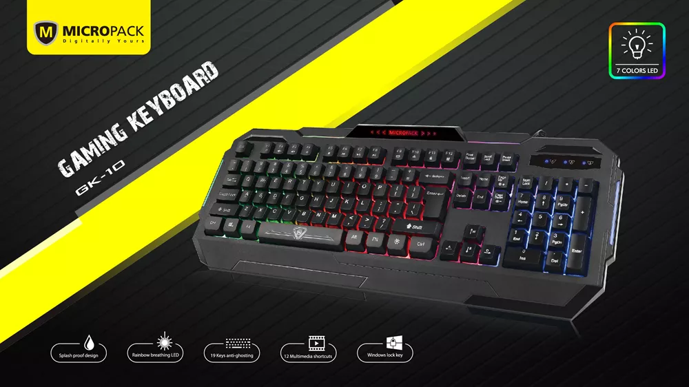 Wired Rainbow Backlit Gaming Keyboard with Splash Proof Design