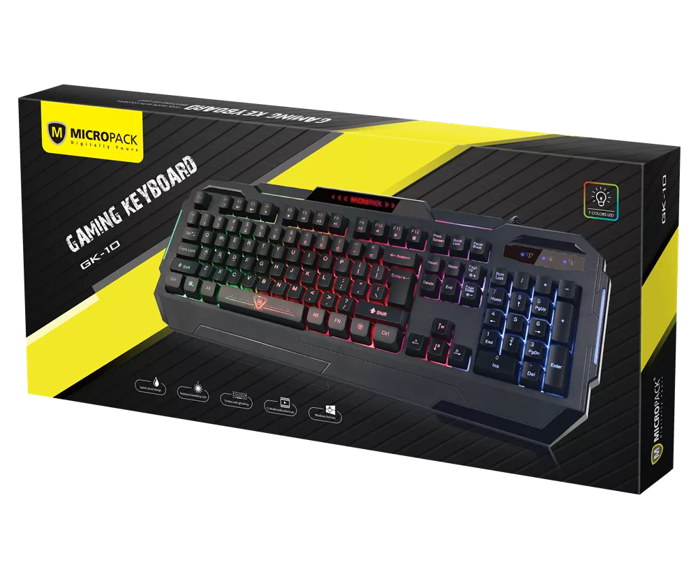 Wired Rainbow Backlit Gaming Keyboard with Splash Proof Design