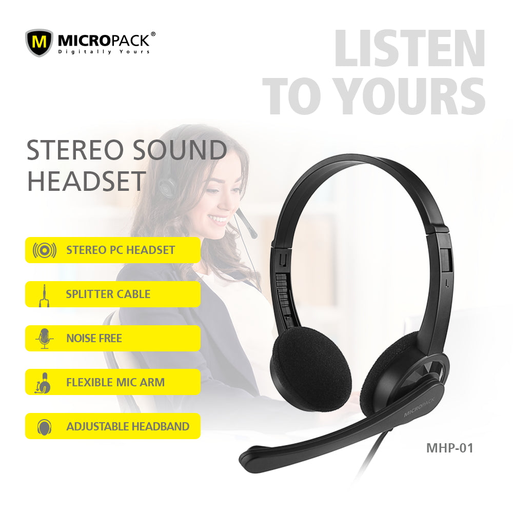 Stereo Sound Headset Wired Headphones in Black