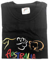 Adult Australia T Shirt Kangaroo Koala 100% Cotton Souvenir Tee Top - Black