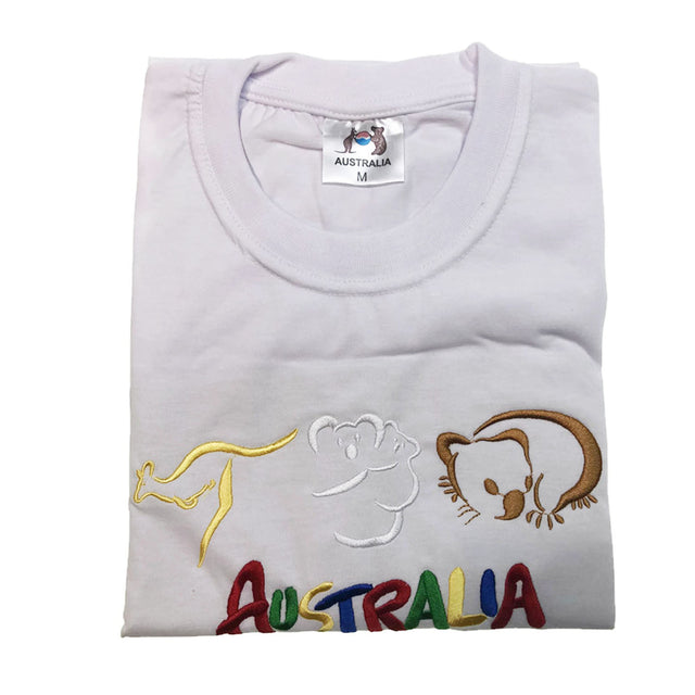 Adult Australia T Shirt Kangaroo Koala 100% Cotton Souvenir Tee Top - White