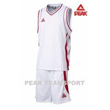 Peak Mens 2pcs Basketball Set Singlet + Shorts Sports Jersey - White/Red