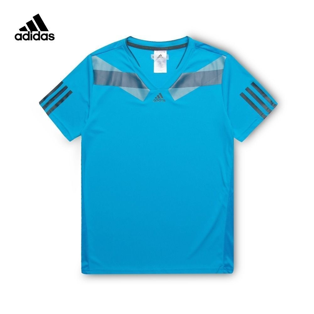 Adidas Boy's Striped V-neck Tennis T-Shirt Blue Training Sports Athletic