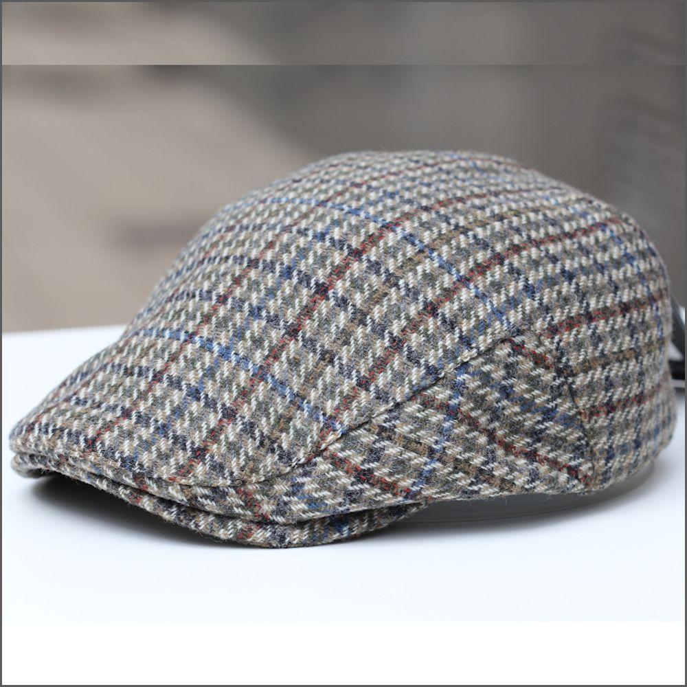 FAILSWORTH Cambridge Flat Cap Wool Flat Driving Warm MADE IN UK - Brown/Green