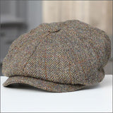 HARRIS TWEED Carloway 8 Piece Newsboy Flat Cap Wool - Rust Herringbone