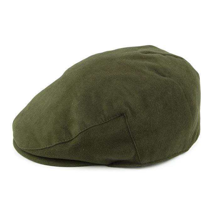 FAILSWORTH Moleskin Waterproof Flat Cap Wool Flat Driving Warm MADE IN UK - Olive