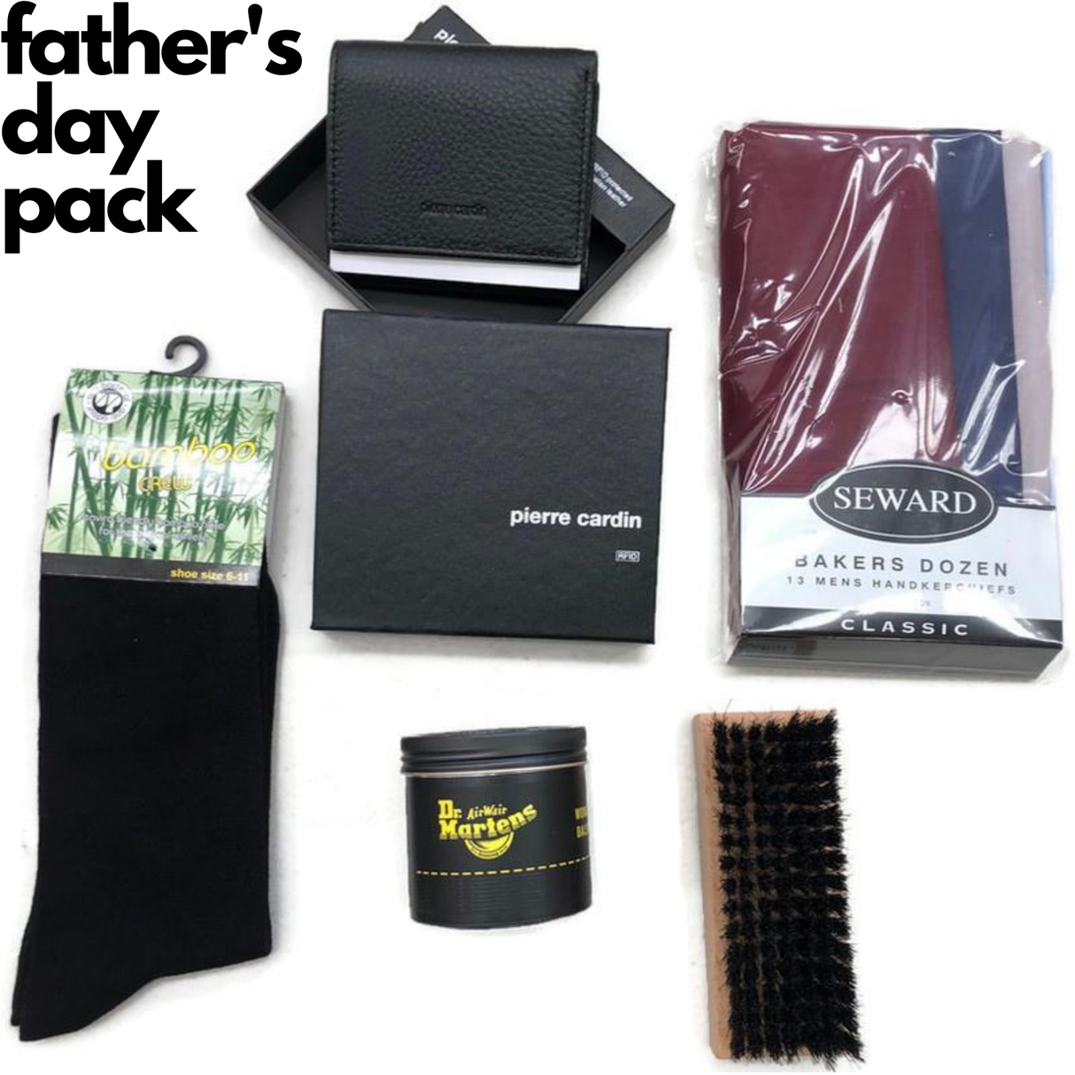 5pcs Father's Day Gift Pack Leather Wallet Handkerchiefs Shoe Polish Brush & Socks