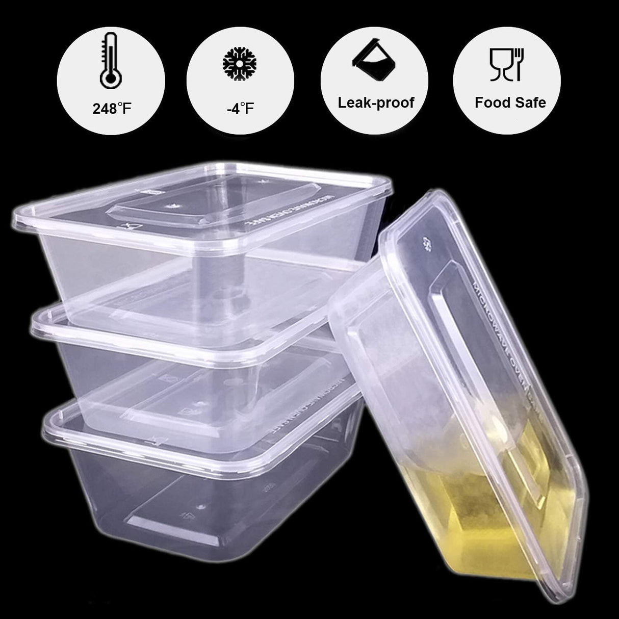 120pcs 1500ml Reusable Food Containers Plastic Meal Prep Storage - BPA Free