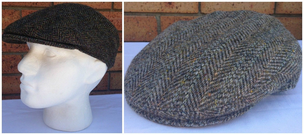 HARRIS TWEED Flat Cap Hat Wool Herringbone Country Driving Fishing 2498 2248 Cap