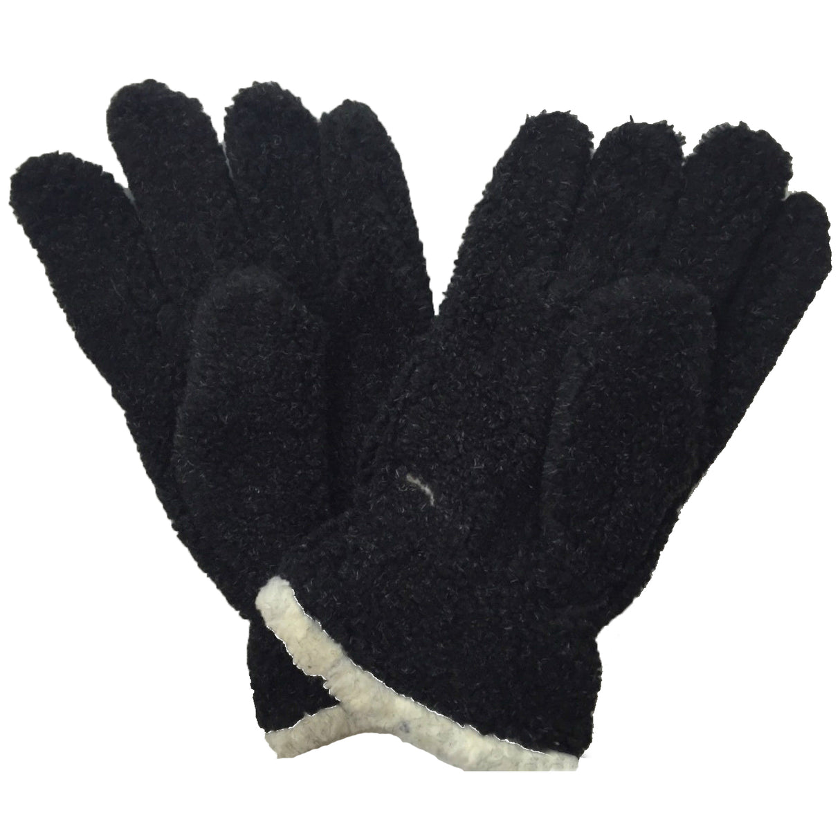 Thick FLEECY Boucle Warm Gloves Winter Knit Fluffy Warm Wrist Length Plush Ski - Black