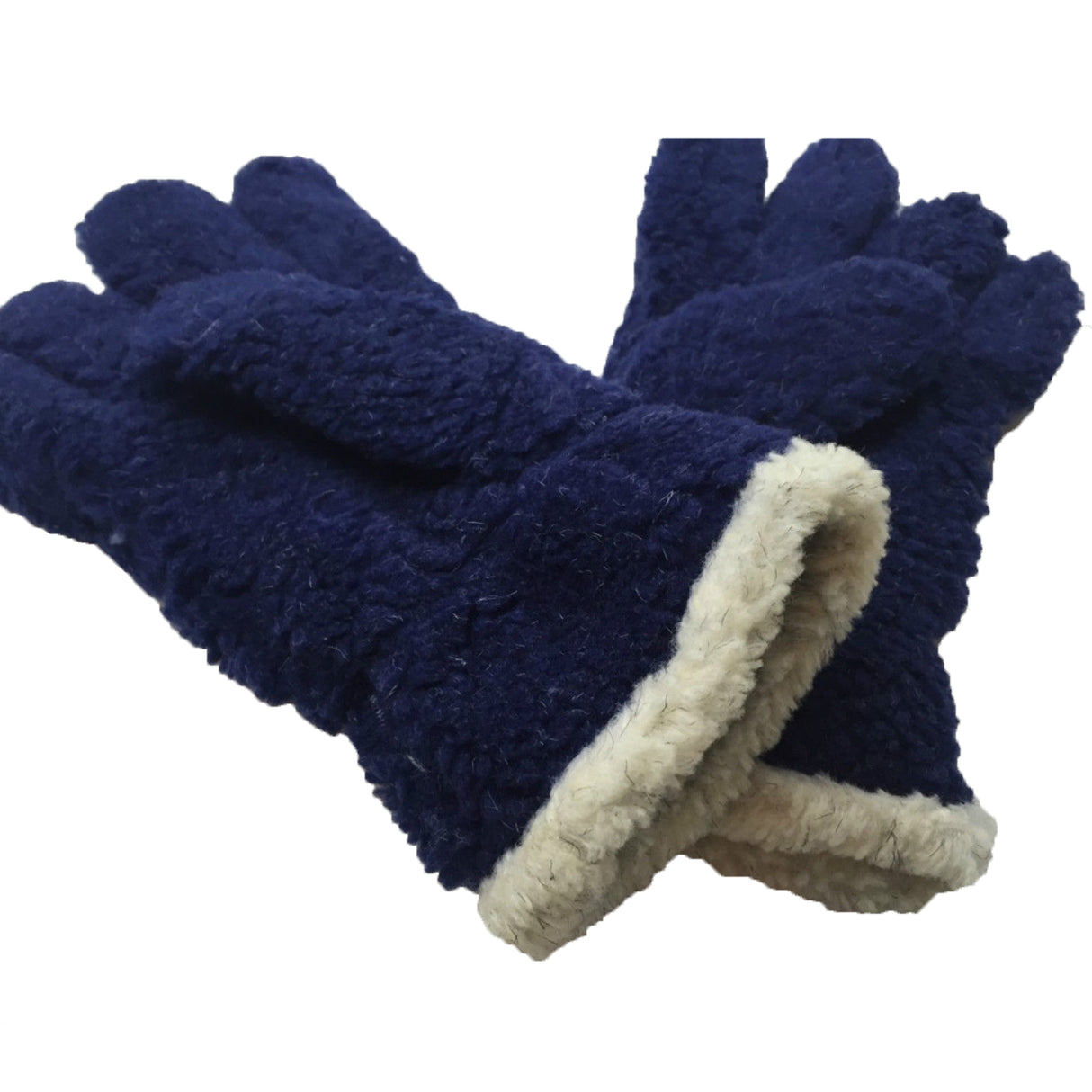 Thick FLEECY Boucle Warm Gloves Winter Knit Fluffy Warm Wrist Length Plush Ski - Navy