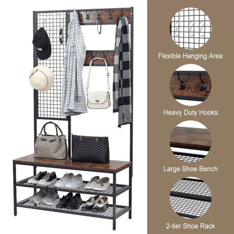 Viviendo Foyer Coat & Shoe Rack with Hooks