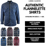 Mens Flannelette Shirt 100% Cotton Check Authentic Flannel Long Sleeve Vintage