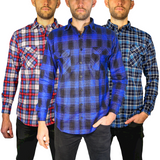 Mens Flannelette Long Sleeve Shirt 100% Cotton Check Authentic Flannel - Full Placket