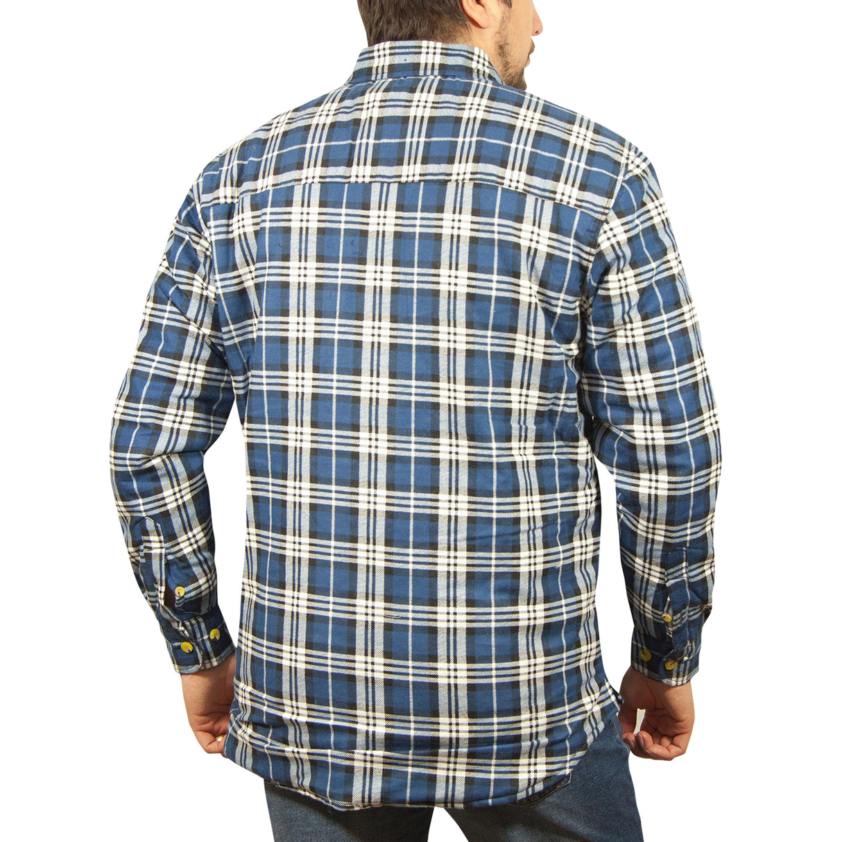 Mens Flannelette Long Sleeve Shirt 100% Cotton Check - Full Placket - Spanish Blue