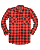 Mens 100% Cotton Flannelette Shirt Long Sleeve Check Authentic Flannel - Red/Black