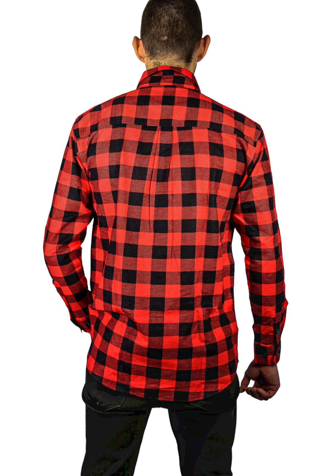 Mens 100% Cotton Flannelette Shirt Long Sleeve Check Authentic Flannel - Red/Black