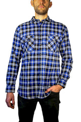 Mens 100% Cotton Flannelette Shirt Long Sleeve Check Authentic Flannel - Denim