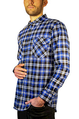 Mens 100% Cotton Flannelette Shirt Long Sleeve Check Authentic Flannel - Denim