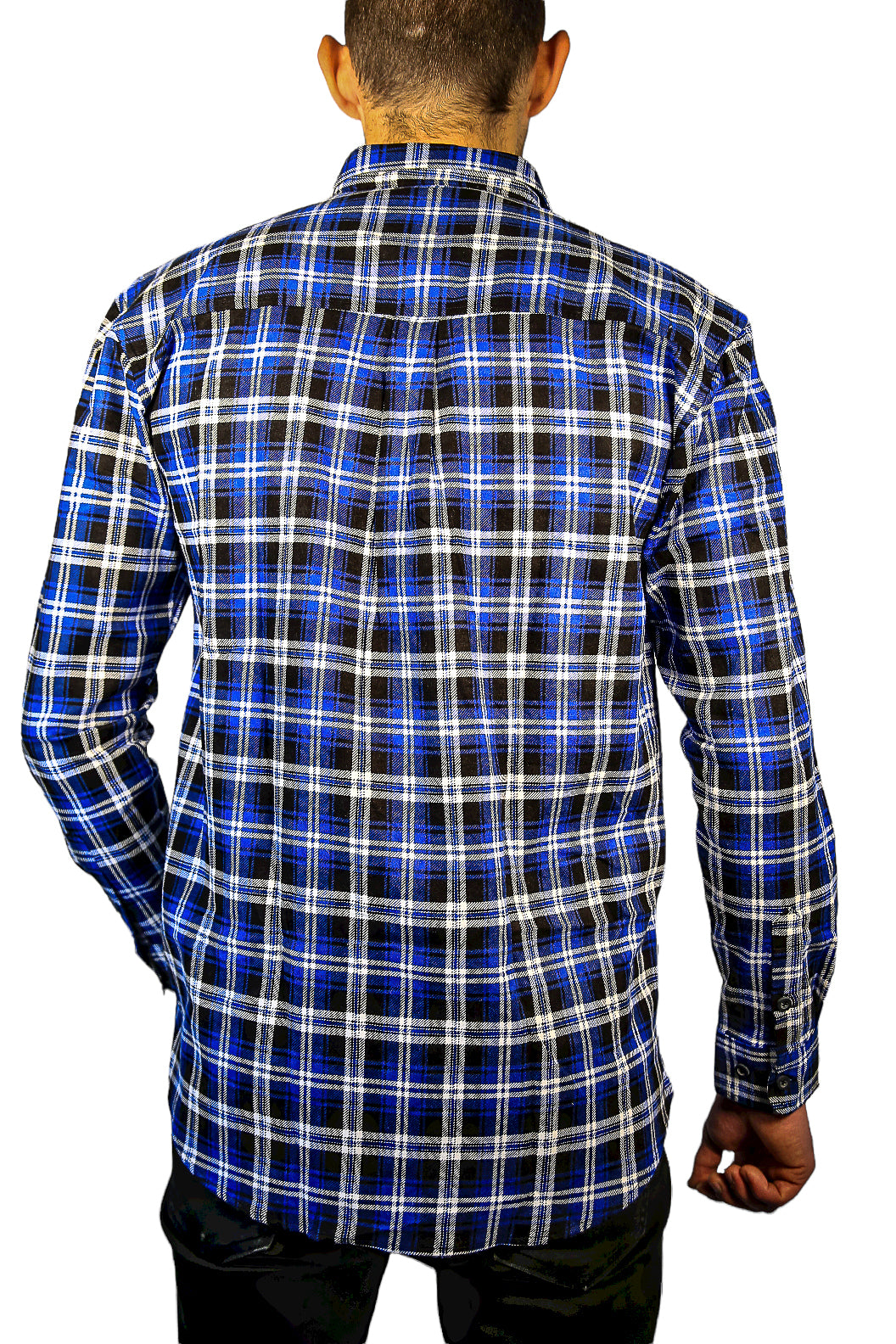 Mens 100% Cotton Flannelette Shirt Long Sleeve Check Authentic Flannel - Denim