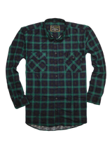 Mens 100% Cotton Flannelette Shirt Long Sleeve Check Authentic Flannel - Green/Navy