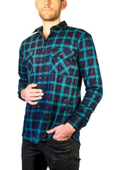 Mens 100% Cotton Flannelette Shirt Long Sleeve Check Authentic Flannel - Green/Navy