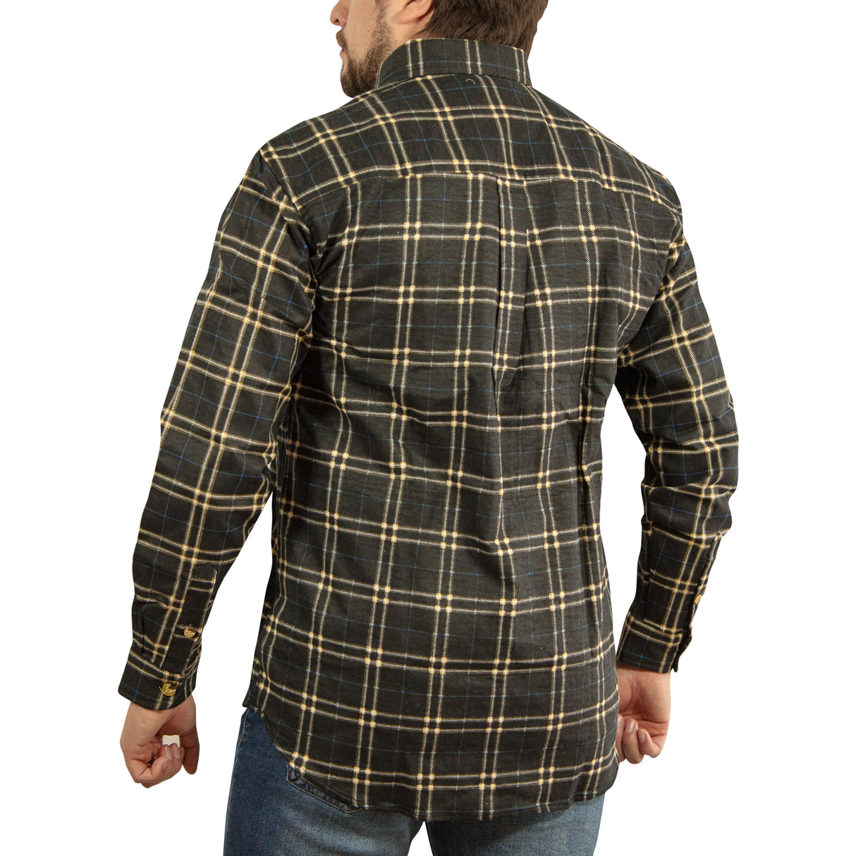 Mens Long Sleeve Flannelette Shirt 100% Cotton Flannel - Black Check