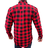 Mens Flannelette Long Sleeve Pullover Shirt 100% Cotton Flannel - Half Placket - Red/Black