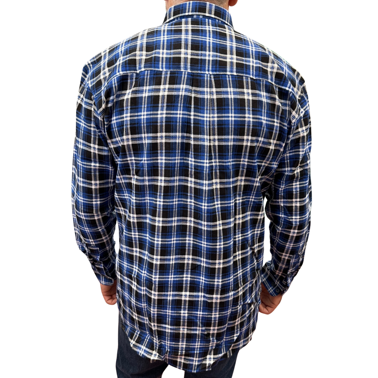 Mens Flannelette Long Sleeve Pullover Shirt 100% Cotton Flannel - Half Placket - Blue/Black