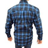 Mens Flannelette Long Sleeve Pullover Shirt 100% Cotton Flannel - Half Placket - Blue