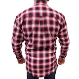 Mens Flannelette Long Sleeve Pullover Shirt 100% Cotton Flannel - Half Placket - Red/Black