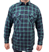 Mens Flannelette Long Sleeve Pullover Shirt 100% Cotton Flannel - Half Placket - Green/Navy