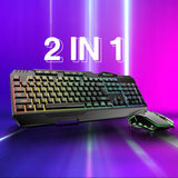 2-in-1 Wired Backlit Gaming Keyboard and Mouse Combo w/ Rainbow Lights