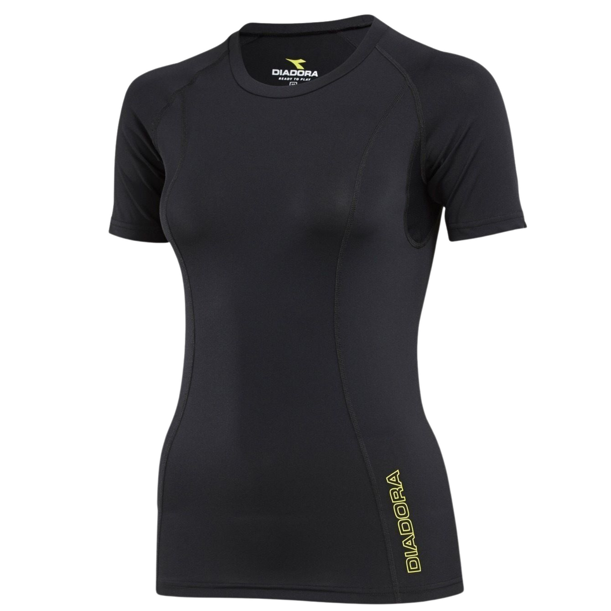 DIADORA Ladies Womens Compression Short Sleeve Top Fitness Gym Yoga - Black