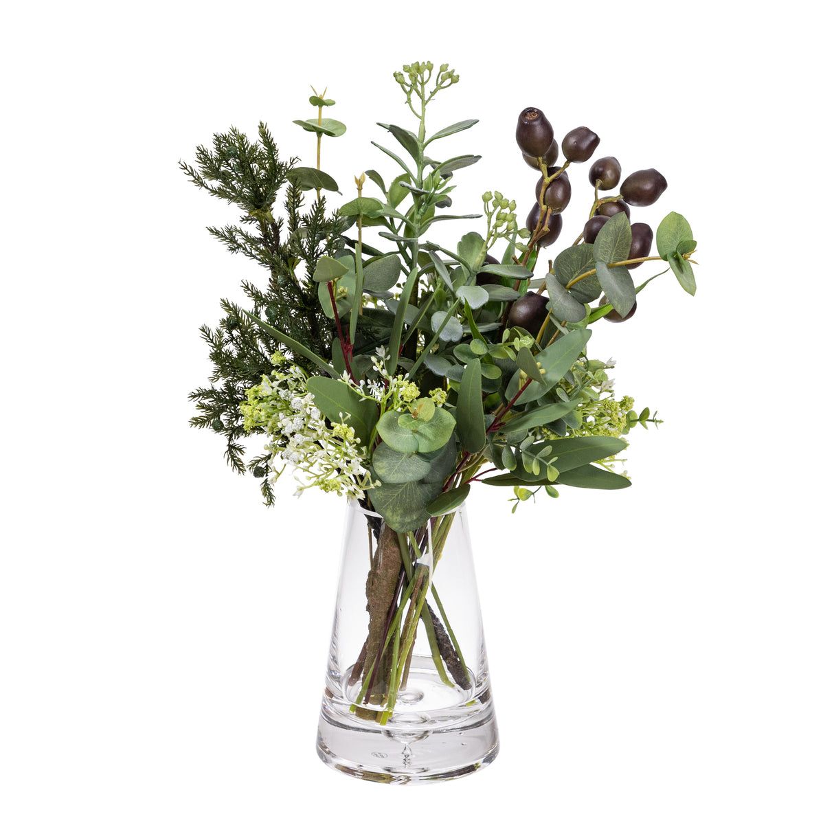 45cm Faux Gumnut Native Arrangement in Glass Artificial Green Plant Flower