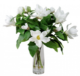 60cm Faux White Magnolia Liliflora in Glass Vase Artificial Plant Flower Tree Fake