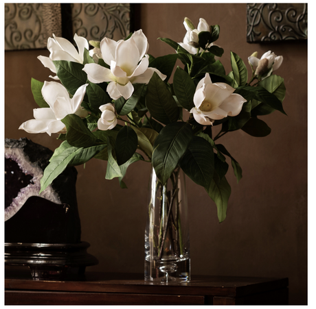 60cm Faux White Magnolia Liliflora in Glass Vase Artificial Plant Flower Tree Fake