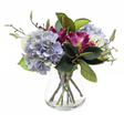 47cm Magnolia & Hydrangea Arrangement in Glass Vase Artificial Plant Flower Tree Fake